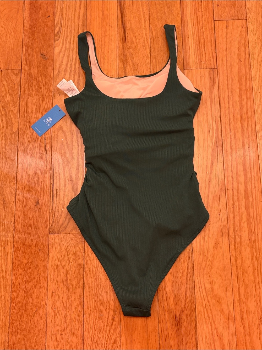 Cupshe Forest Green One-Piece Swimsuit with Mesh Waist Size Medium - Picture 2 of 4